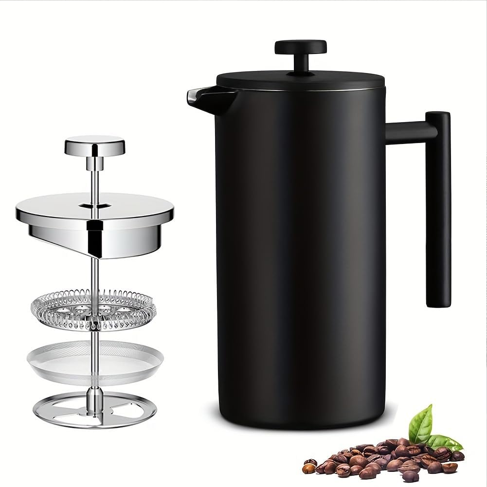 Stainless Steel French Press Coffee Maker 1000ml Double Wall Insulation Coffee Press Easy Press Cafe Brewed Coffeeware with 3 Fil ters Double Walled Large Coffee Press for Bar Cafe Home