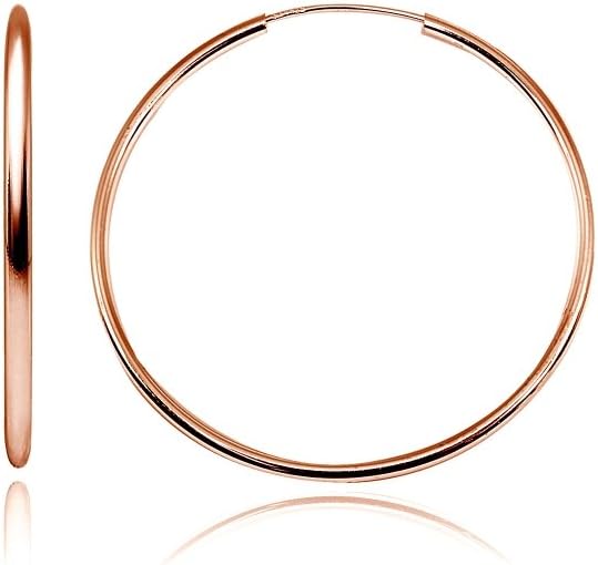 Rose Gold Flash Sterling Silver Endless 2mm High Polished Round Lightweight Unisex Hoop Earrings