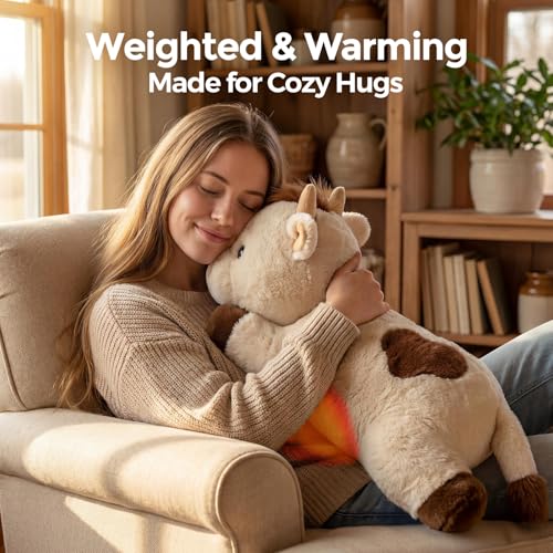 Image of Mewaii Weighted Stuffed Animals for Adults & Kids, 2-5 lbs - 23 inch Heatable Coolable Cow Plush, Microwavable Adjustable Removable Inner Pad, Realistic Hug Comfort Gift (White)