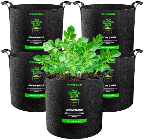 VIVOSUN 5-Pack 3 Gallon Plant Grow Bags Heavy Duty Thickened Nonwoven Fabric Pots with Handles
