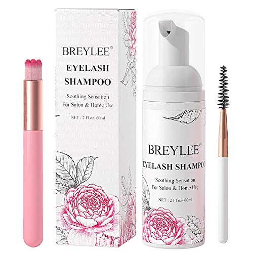 Eyelash Extension Shampoo & Brush + Mascara Wand,Eyelash Shampoo Foaming Cleanser for Professional Salon and Home Care ,Wash for Extensions and Natural Lashes, Nourishing Formula Paraben & Sulfate Free(60ml 2fl.oz)