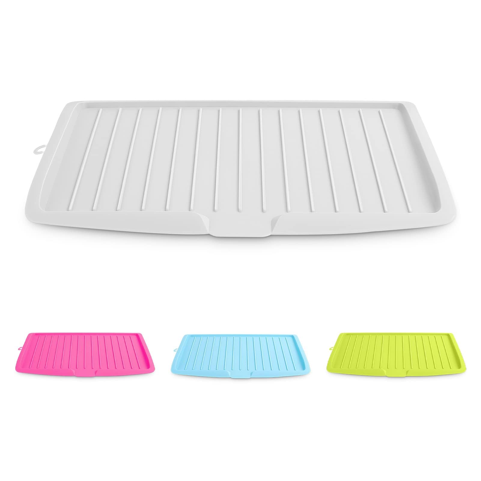 CROWNSHOP Drip Tray Plastic Worktop Dish Drainer Large Kitchen Sink Drying Rack Holder Dish Drying Mat Draining Board Mat Draining Tray Multi-Purpose Non-Slip Kitchen Heat Resistant Mat (White)