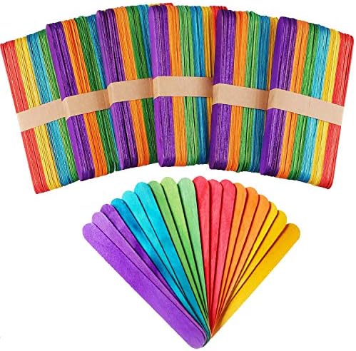500 Pack 6 Inch Colored Craft Sticks Wooden Popsicle Sticks, CBTONE Bright Vibrant Colored Jumbo Wood Sticks Mixed Colors for DIY Craft Creative Designs or Children Education