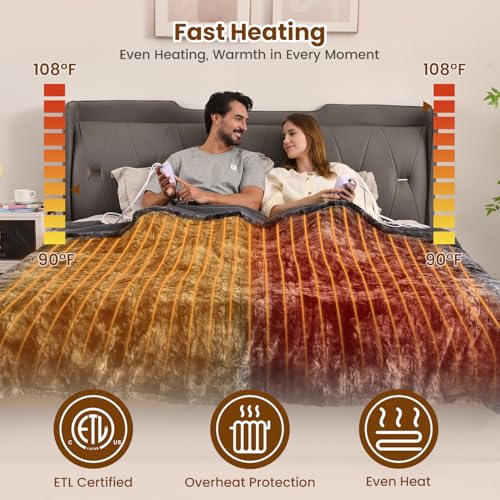 Image of Bearhug Electric Heated Blanket, Heating Blanket Warming, Sherpa Heated Blanket, ETL Certified, Machine Washable, Gift Packaging (Marble Black, Queen Size 84 inch X 90 inch)