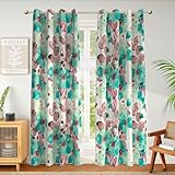 weesire Floral Blackout Curtains for Bedroom Living Room 2 Panels 100% Boho Blackout Curtains Teal Flower Pattern Curtains Abstract Curtains Rustic Farmhouse Curtains, 52x63 Inches