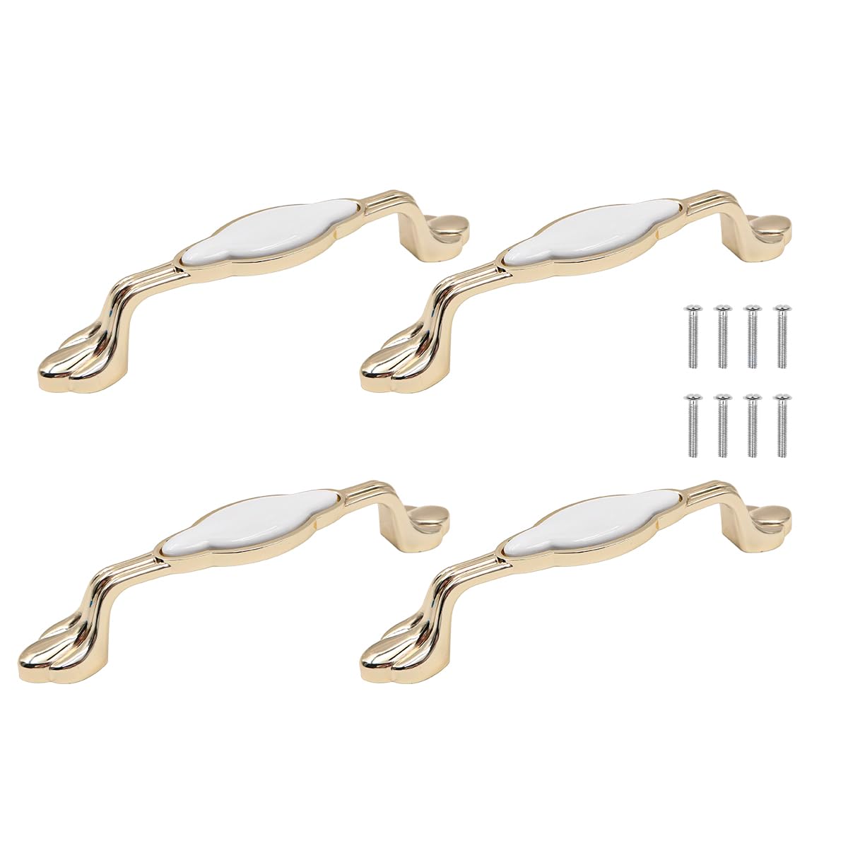 ZONADAH Set of 4 Cabinet Handles, Hole Distance 9128mm, Total 173mm, White Ceramics & Gold Plated Cabinet Pull Handles