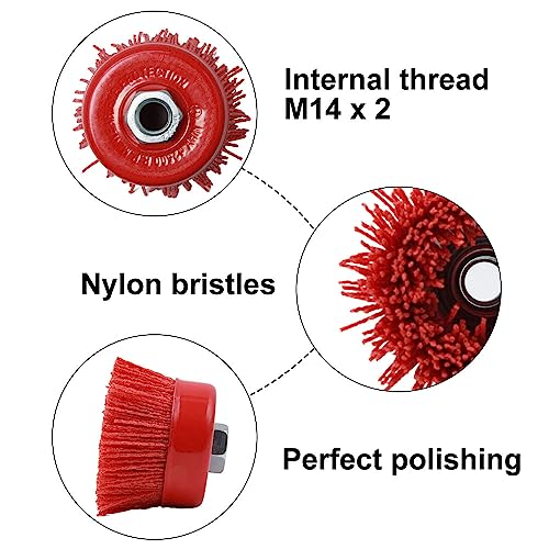 UTMACH 2 Stück Nylon Topfbürste Bohrmaschine Nylonbürste Winkelschleifer Bürste Nylon mit Innengewinde M14 zum Entfernen von Rost Korrosion Farbe Metallpolierreinigung,Durchmesser 75mm