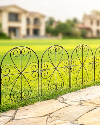 ARIFARO Metall Gartenzaun 10 Paneele (59 cm H x 32 cm B) Gesamtlänge 3 2 m Rostbeständig Dekorative Grenze für Outdoor Garten & Yard Kleine Tierbarriere Schwarz
