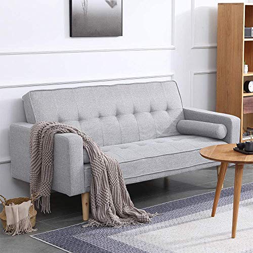 Salón gris sofá cama de 2 plazas tela de lino sofá cama doble futón para la oficina durmientes adulta habitación dormitorio,Grey