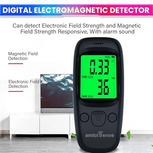 Image of amiciSense Electromagnetic Radiation Tester EMF Meter with LCD Display & Alarm | Dual Electric (1-1999 V /m) and Magnetic Field (0.01-99.99 μT) Detection | Fast 0.4s Sampling for Home, Office, Medical
