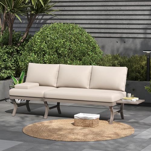 Canapé de jardin 3 places inclinable beige avec table basse réglable