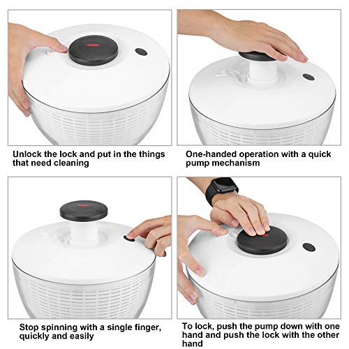 Salad Spinner, ENLOY Large 6.2 Quart Fruits and Vegetables Washer, One-Hand Pump Operation Dryer with Bowl, Compact Storage Strainer Perfect for Washing & Drying Leafy Vegetables