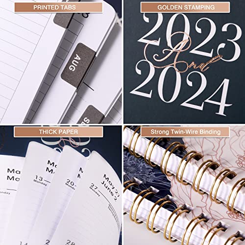 Academic Planner/Calendar - Jul.2023 - Jun.2024, Weekly And Monthly, 8" X 10", Marked Tabs, Flexible Cover, Thick Paper, Perfect For Life Organizing - Engraved Art Floral #TOP4
