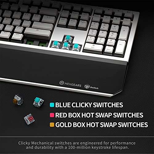 Hexgears X5 Mechanical Gaming Keyboard 108 Keys, Kailh Box Rose Red Switch Wired/Wireless 2.4G Dual Mode With White Led Backlit And Ergonomic Wrist Rest #TOP5