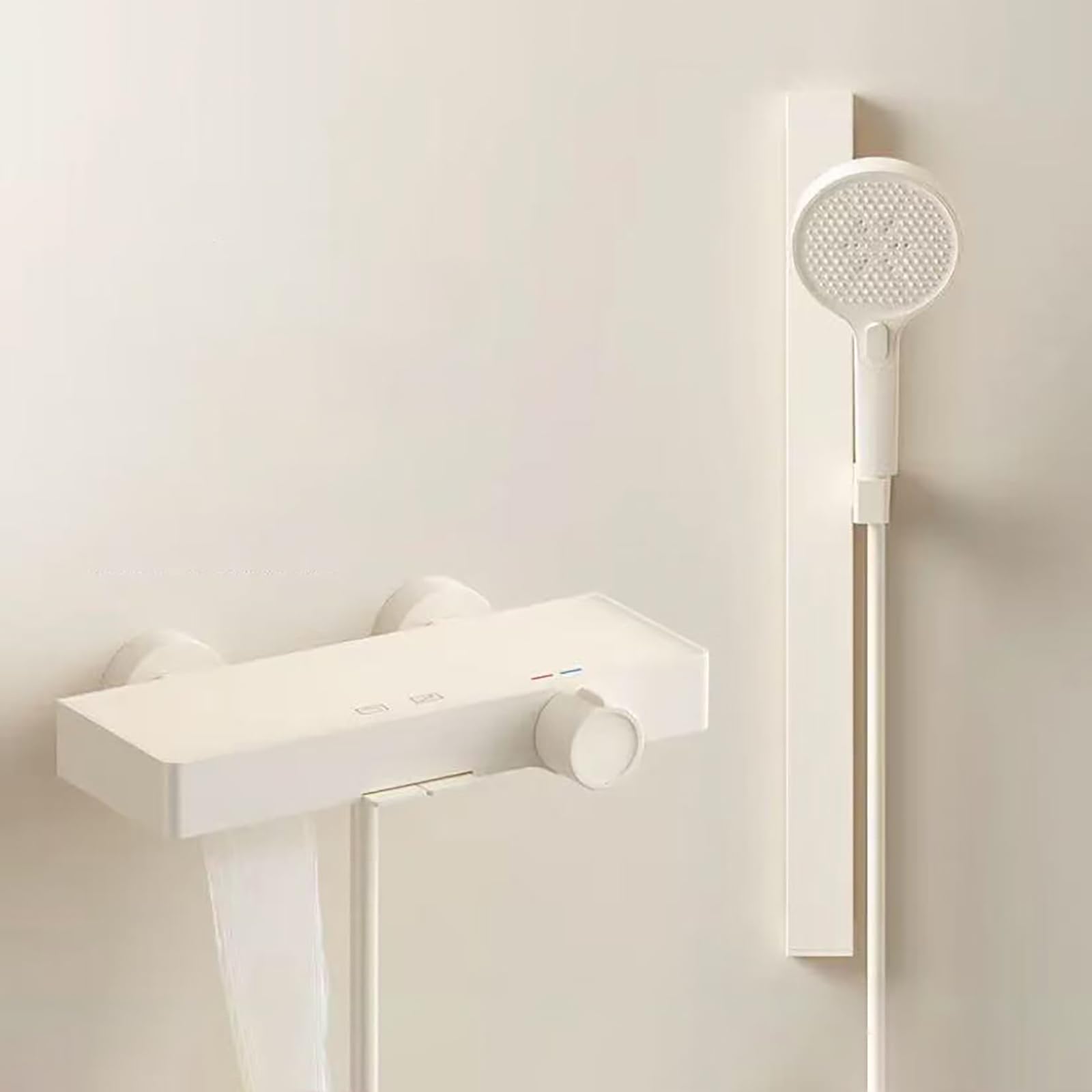 Robinet mitigeur de baignoire cascade mural blanc crème avec kit barre de douche 2 trous