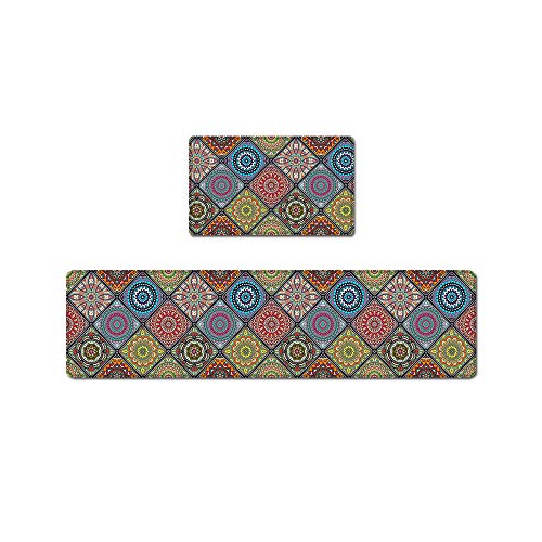 QIYI Floor Comfort Mats 2 Pieces Kitchen Rugs PVC Leather Waterproof Oil Proof Runner Rug Non Skid Standing Mat Set Anti Fatigue Doormat 17