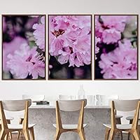 3 Piece Framed Canvas Wall Art Pink Blossom and Colorful Bouquet Canvas Prints Home Artwork Decoration for Living Room,Bedroom - 16