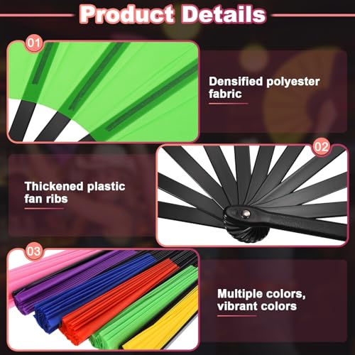 Grands éventails pliants de qualité supérieure noirs et vert fluo pour danse lot de 4