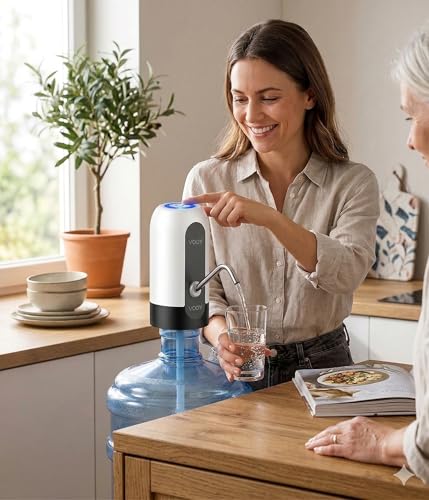 Image of VOOY Automatic Wireless Water Can Dispenser Pump for 20 Litre Bottle - Rechargeable USB Charging, Low Noise & High Efficiency Smart Water Pump for Home, Office & Kitchen (White & Black)