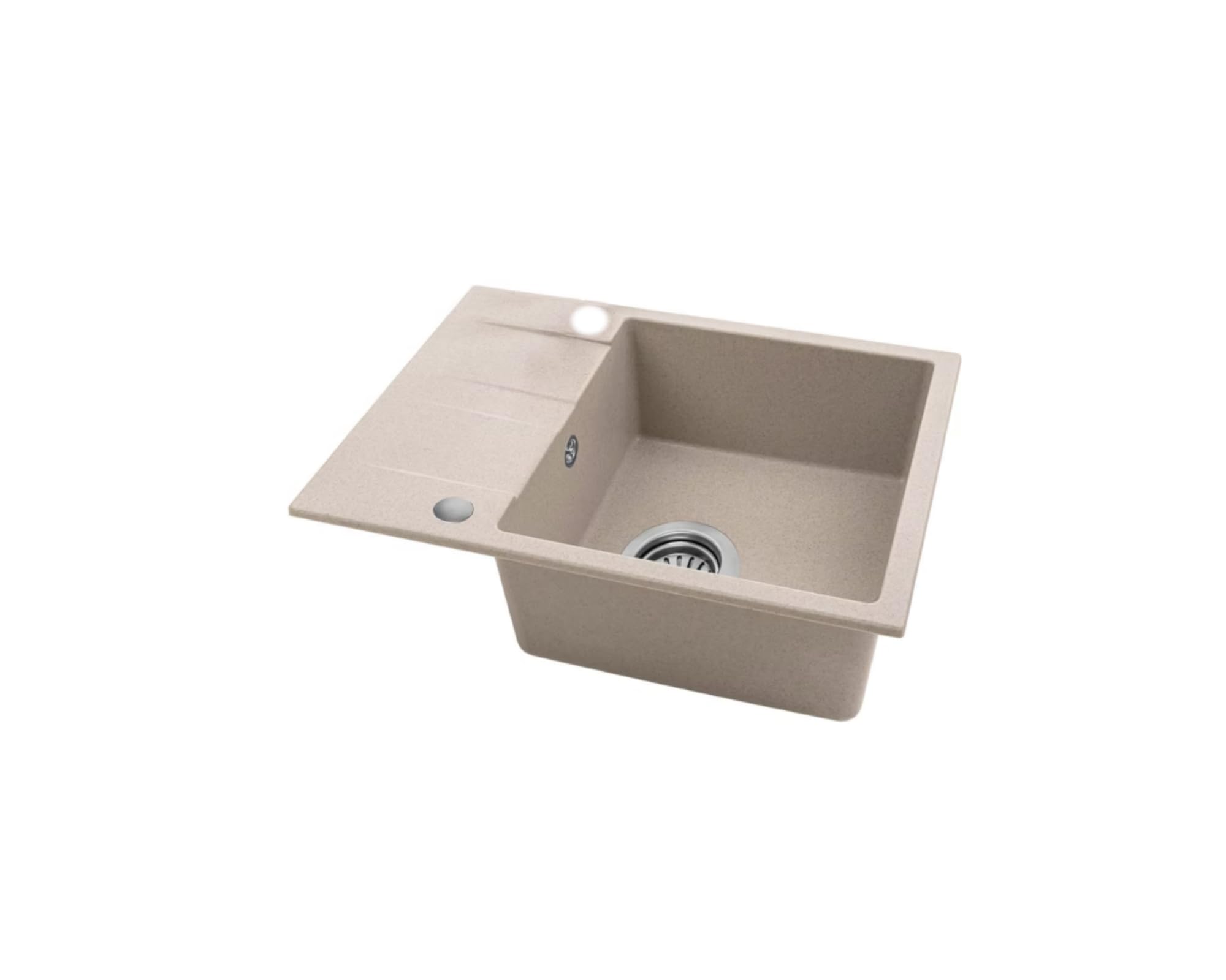 VBChome Spülbecken mit Armatur 56 x 44 cm Beige Granit Einzelbecken Einbauspüle Gesprenkelt Reversibel Granitspüle Siphon Waschbecken