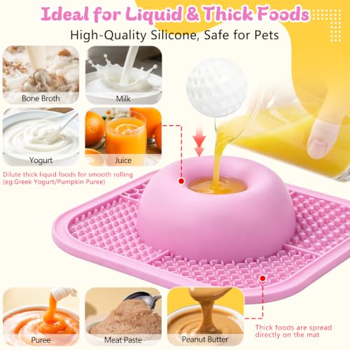 Image of Slow Feeder Dog Bowls & Lick Mat for Liquid and Thick Treat, Anti-Slip Dog Lick Bowl with Interactive Rolling Ball, 5 /6 Cup Pup Licking Toy for Large Medium Small Dogs and Cats-Large Pink