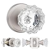 SHINY HANDLES Glass Door Knobs Interior,Passage Crystal Door Knobs for Hall, Closet（Satin Nickel, 1 Pack