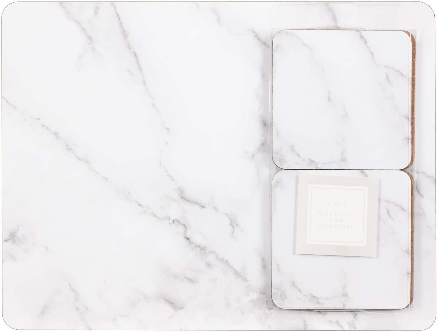 Deenz White Set Of 8 Marble Effect Coaster And Placemat Table Mats For Kitchen Dining Table Cork Backed Placemats And Coasters