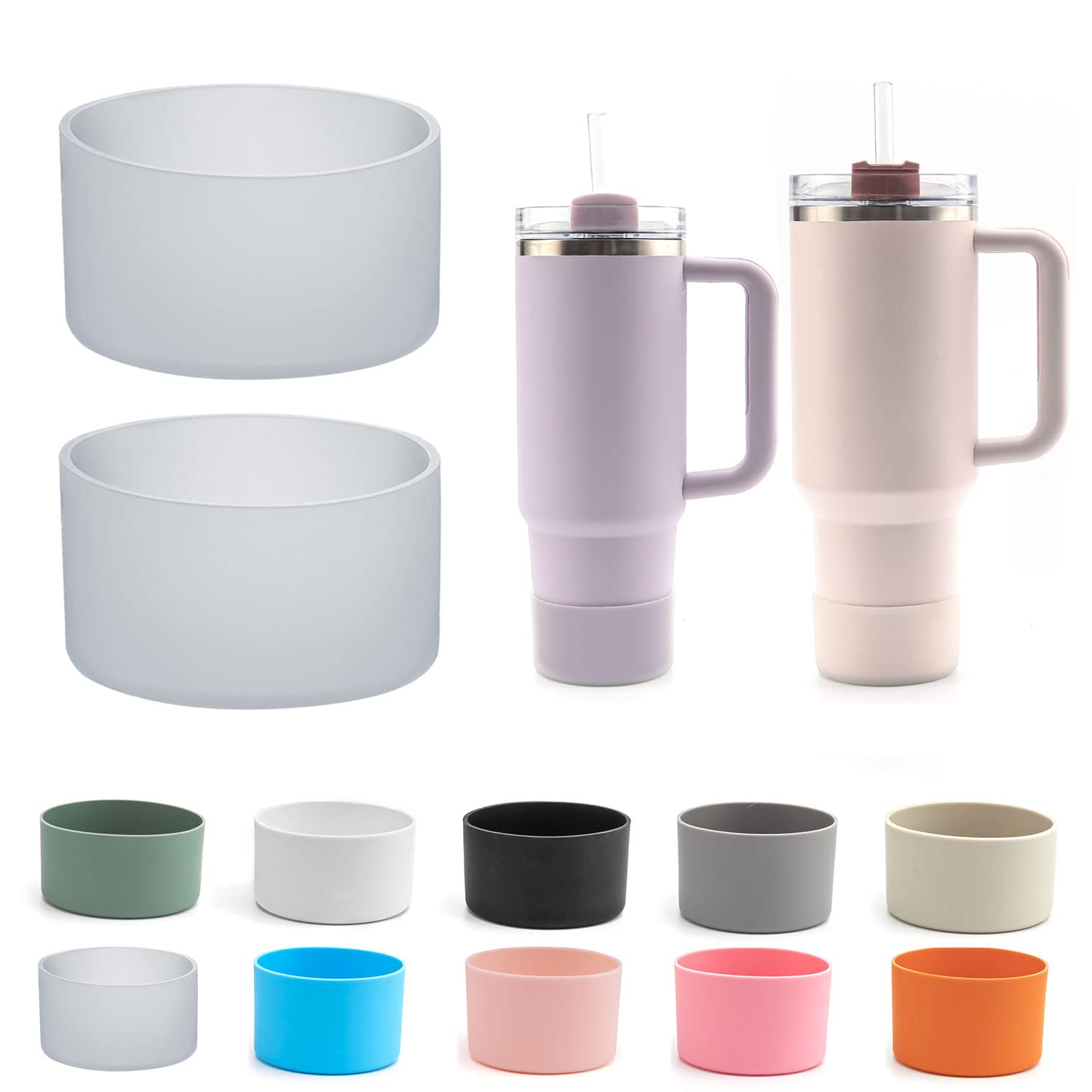 2Pcs Silicone Cup Boot for Stanley Cup Accessories Quencher H2.0 Adventure 40/30 Oz Tumbler with Handle & Stanley Iceflow 20oz 30oz Anti-Slip Protective Boot for Hydro Sport Flask Bottle 12oz - 24oz