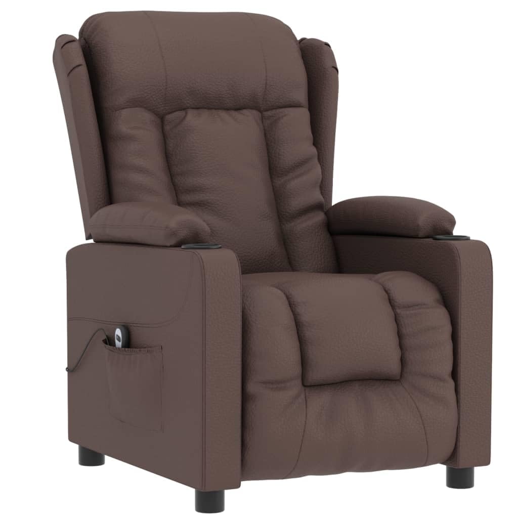 Poltrona reclinabile elettrica marrone in similpelle con 3 posizioni di reclinazione, braccioli imbottiti, struttura in metallo e legno, seduta ergonomica per soggiorno, salotto