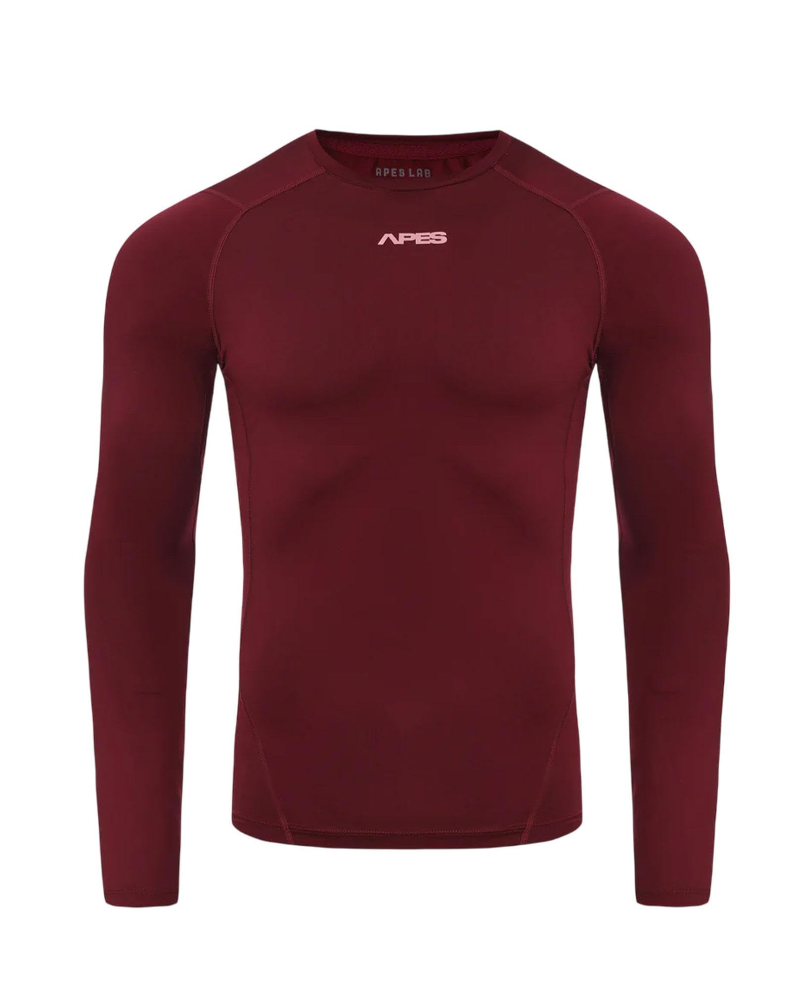 Apes Lab Maglia Compressiva a Maniche Lunghe, Rosso Velvet, Effetto Seconda Pelle, Uomo
