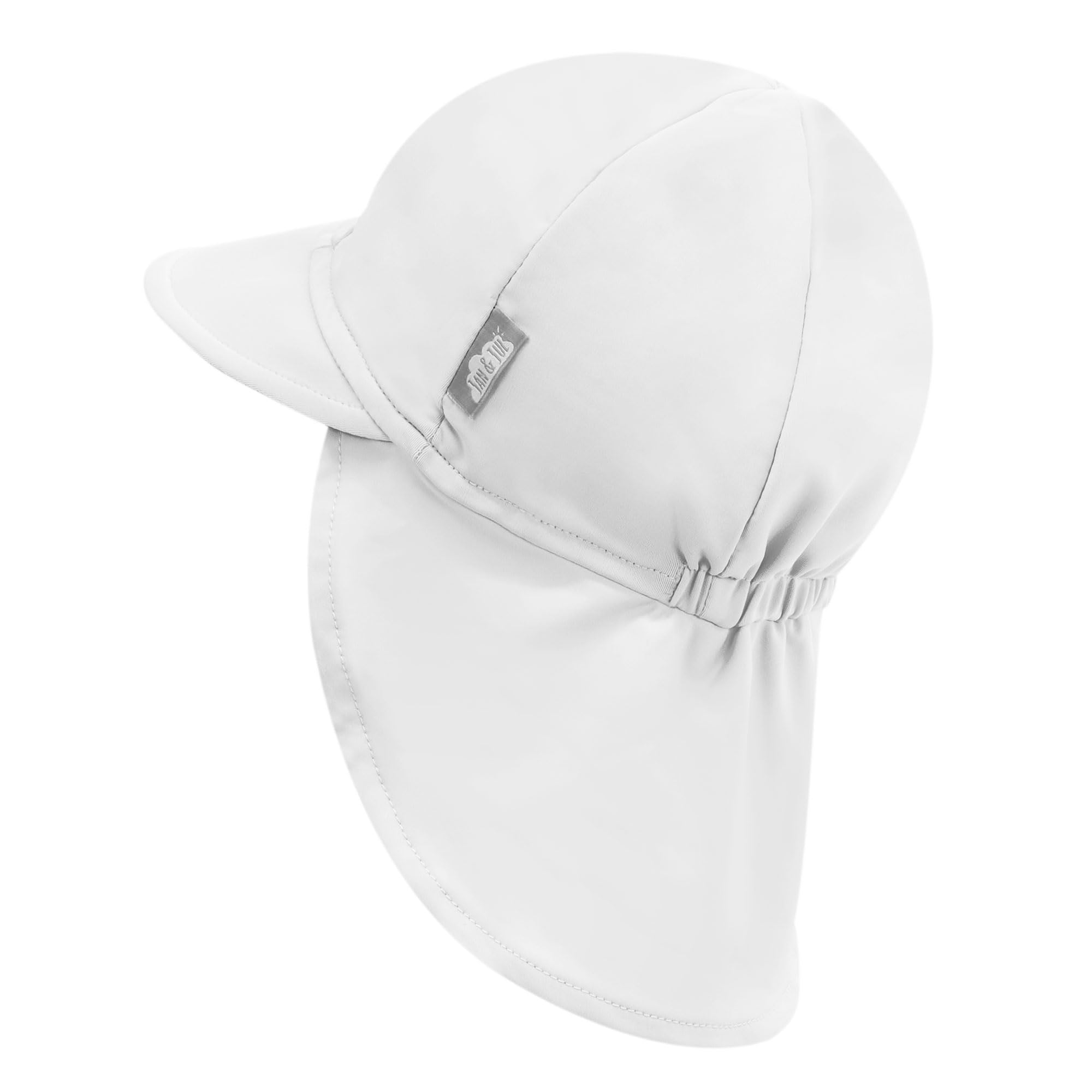 JAN & JUL Baby Sun-Hat with Neck Flap, Breathable Beach Cap with Strings for Swimming (White, Size M: 6-24m)