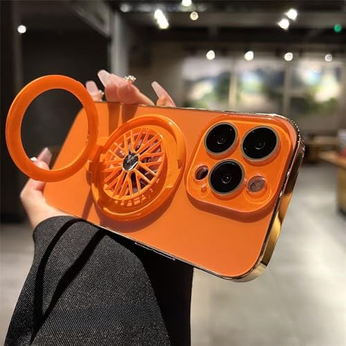 Étui de téléphone orange pour iPhone 14 avec support rotatif idéal pour le bureau