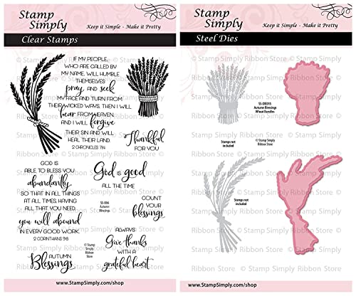 Stamp Simply Clear Stamps Autumn Blessings Thanksgiving Thankful Fall Christian Religious and Wheat Bundles Die (2-Pack) 4x6 Inch Sheet - 9 Pieces