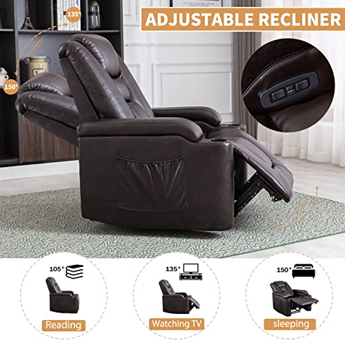 Anj Pu Leather Power Recliner Chair Electric Home Theater Seating For Living Room Overstuffed Movie Reclining Chairs With Cup Holders, Adjustable Headrest, Hidden Arm Storage, Usb Ports(Dark Brown) #TOP2