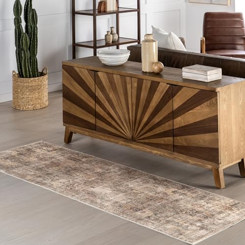 nuLOOM 2'6" x 8' Machine Washable Area Rug with Waterproof Spill Proof Surface, Non Slip Backing and Stain Resistant for Living Room, Bedroom, Kitchen, Dining Room, Philomena Sage Green