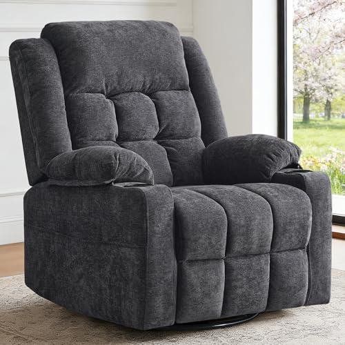 Image of Power Swivel Rocker Recliner Chair with Massage and Heat for Adults,Electric Glider Reclining Single Sofa Chair for Living Room,USB & Type-C Charging Ports, Infinite Position,Dark Gary