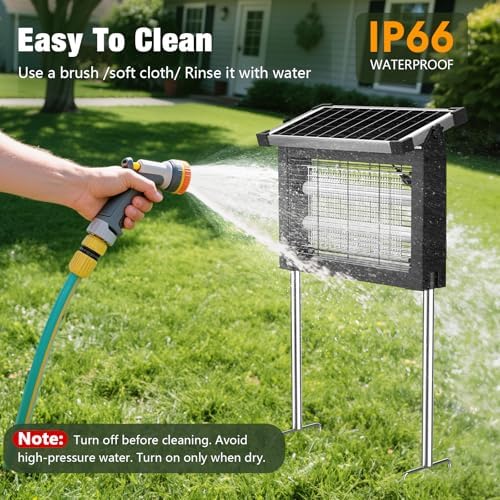 Solar Bug Zapper Outdoor, 4500V Mosquito Zapper Waterproof with Panel Sensor Electric Fly Zapper Rechargeable Mosquito Killer with 10FT Extension Cord, Fly Trap Ideal for Patio, Backyard, Camping - 2