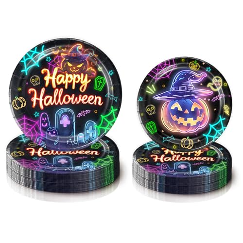 Ziricher 006-DIY 169Pcs Halloween Pumpkin Plates And Napkins Party Supplies Halloween Skull Spider Disposable Plates,Halloween Party Supplies Plates Cups Spoons Fork Napkins Tablecloth Halloween Dinnerware Sets thumb #2