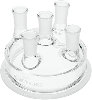 Chemglass CG-1946-B-07 Series CG-1946-B 5-Neck Reaction Vessel Lid, 150 mm Schott Flange, CN 29/42, 3-SN 24/40 Vertical, 1-SN 24/40 Angled 10Â°