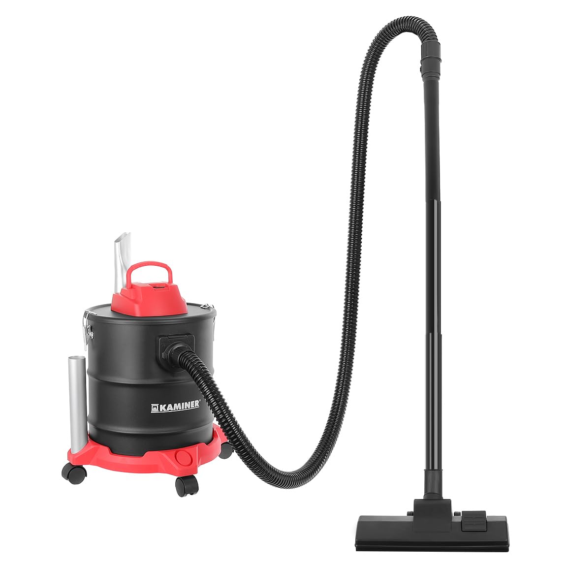 KAMINER Aspirador de cenizas de 20 L, 1600 W, resistente al calor, depósito de metal, HEPA + filtro textil, función de succión y soplado, 3 boquillas, ruedas, sin bolsa, horno, barbacoa y taller