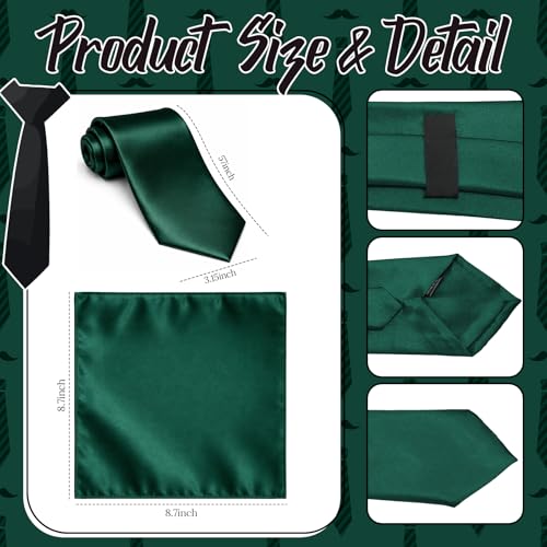 Image of Unittype 6 Pcs Mens Tie and Pocket Square Set, Solid Color Satin Formal Necktie Handkerchief for Wedding Fathers Day Gift