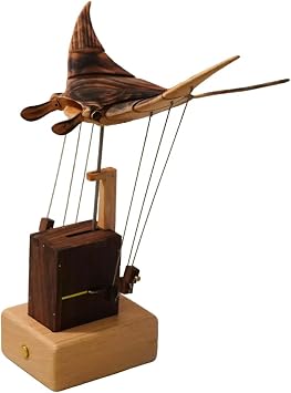 3D Wooden Kinetic Manta Dynamic Model with USB Rechargeable System, Natural Walnut & Beech Wood Decor for Home, Office & Desktop, Gift for Adults & Collectors