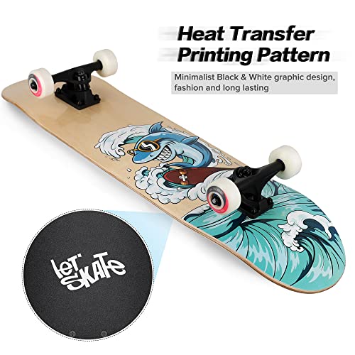 Skateboard Funxim Komplettboard 31 x 8 Zoll mit Doppel-Kick