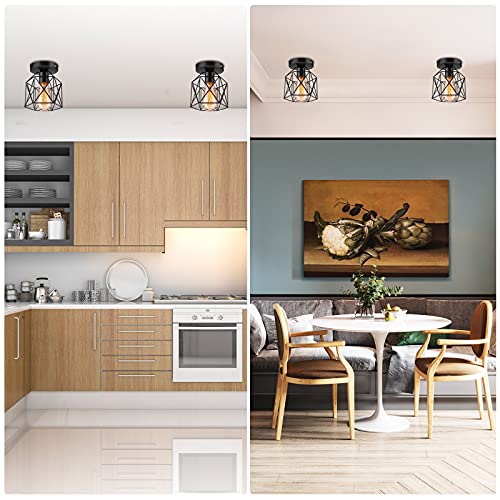 Licperron Hallway Light Fixtures Ceiling Mount, E26 E27 Retro Black Industrial Semi Flush Mount Ceiling Light For Porch Hallway Kitchen Farmhouse Lighting, 2 Pack, Rv Light Fixtures, Ul Approval #TOP3