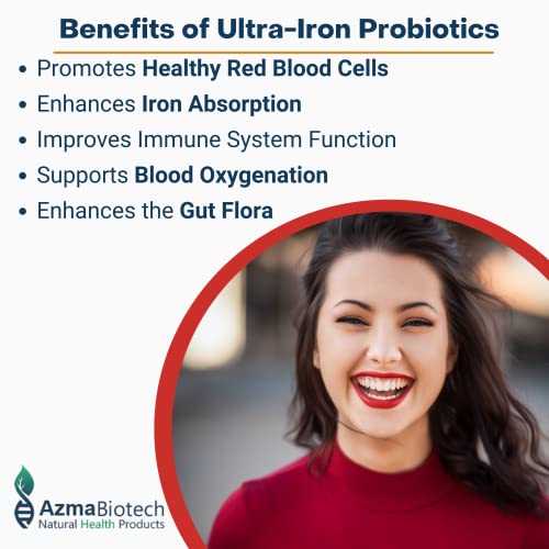 Azmabiotech Ultra-Iron Probiotic Plant-Based Iron And Probiotics 10 Billion Cfu/G, With Vitamin C, Vitamin B12 And Folate, 60 Veggie Capsules #TOP4