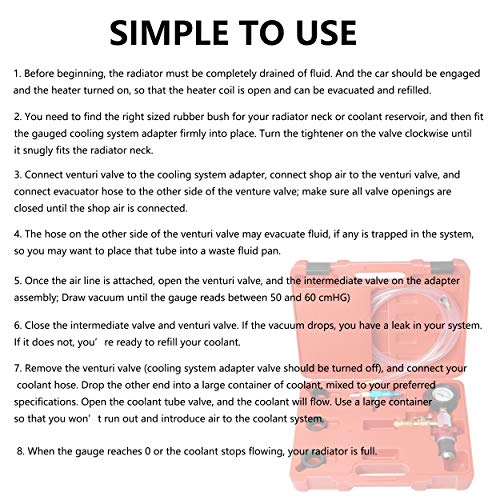 Coolant System Refiller Kit, Vacuum Coolant Fill Kit，Test Radiator and Heating Core Lines for Leaks |Fits Radiator Necks and Coolant Reservoirs - Thumbnail 4