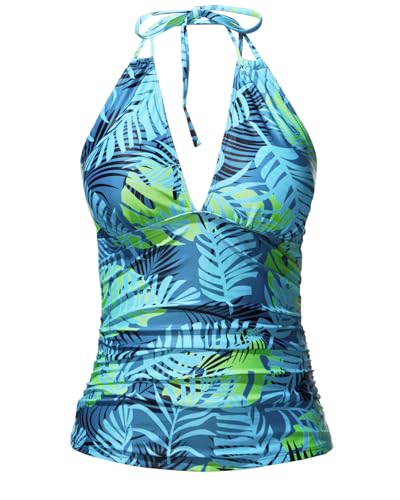 Image of Yonique Women's Halter Tankini Top V Neck Swim Top Tummy Control Bathing Suit
