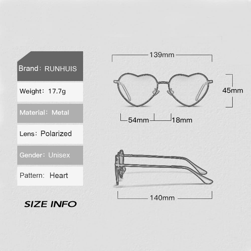 Polarisiert Herzform Sonnenbrille Damen Herren Hippie Herz Brille Vintage Liebe Sonnenbrille für Festival Party Gold Metallrahmen mit UV400