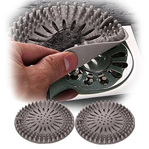 2PCS Hair Catcher Shower Drain, Strainer Drain Cover with Holes, Tub Sink Hair Stopper for Bathroom, Kitchen, Laundry, Gray