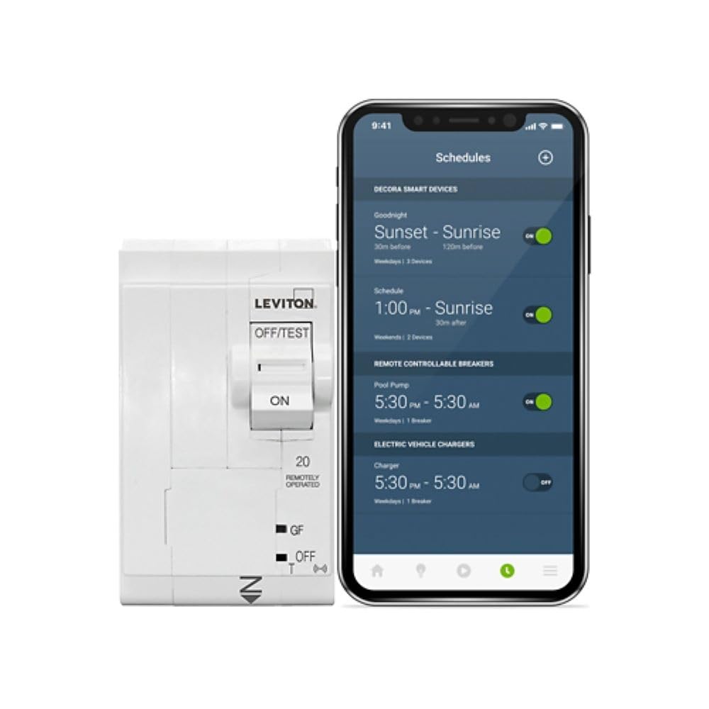 Leviton 2nd Gen Smart Circuit Breaker with Remote Control, GFCI, 2-Pole 20 Amp, 120/240-Volt and 120/208-Volt, 10kA Interrupt Rating, LB220-GST